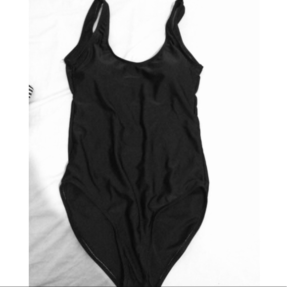 Basic Black Open Back One Piece Swimsuit - Picture 6 of 7